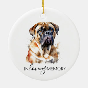 Bullmastiff pet dog memorial watercolour Christmas Ceramic Tree Decoration