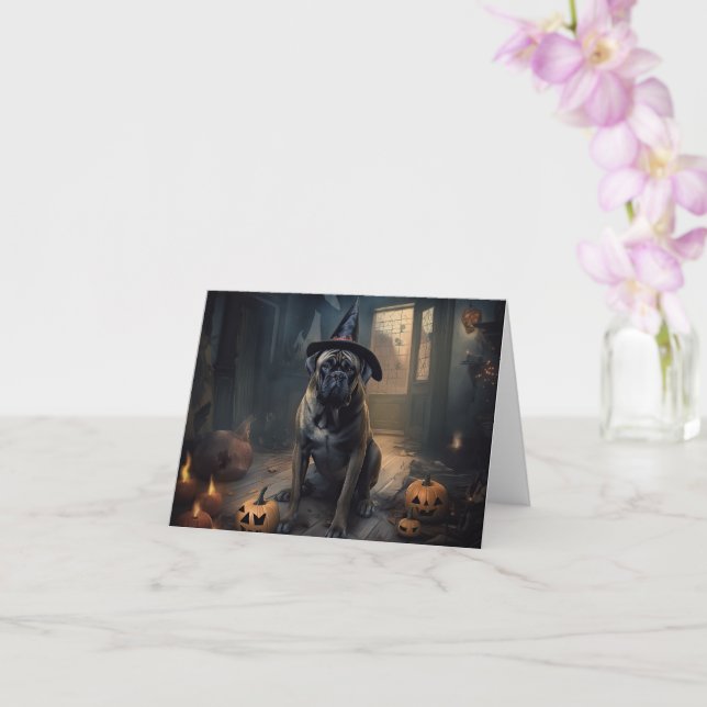 Bullmastiff Pumpkins Halloween Scary  Card (Orchid)