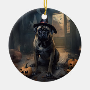 Bullmastiff Pumpkins Halloween Scary  Ceramic Tree Decoration