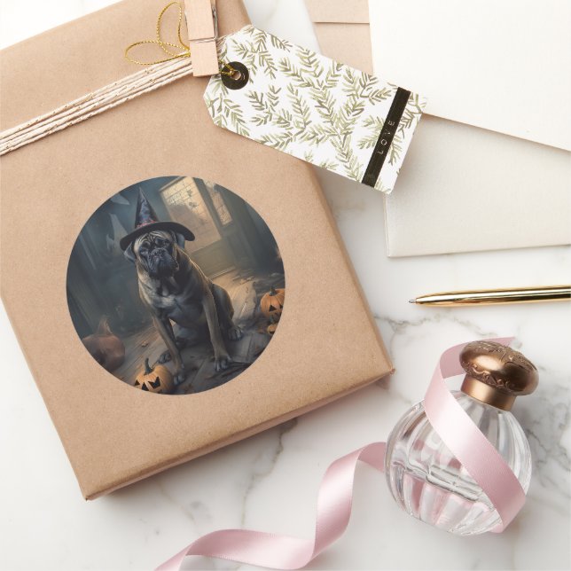 Bullmastiff Pumpkins Halloween Scary  Classic Round Sticker (Gifting)