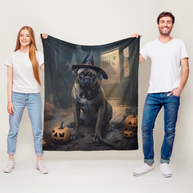 Bullmastiff Pumpkins Halloween Scary  Fleece Blanket (In Situ)