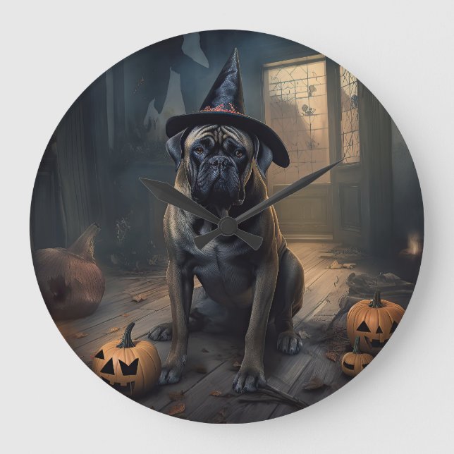 Bullmastiff Pumpkins Halloween Scary  Large Clock (Front)