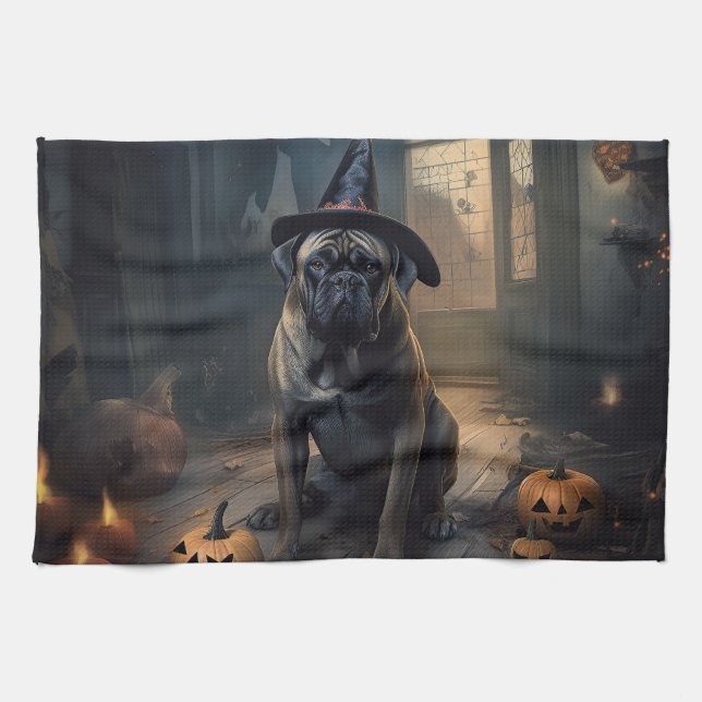 Bullmastiff Pumpkins Halloween Scary  Tea Towel (Horizontal)
