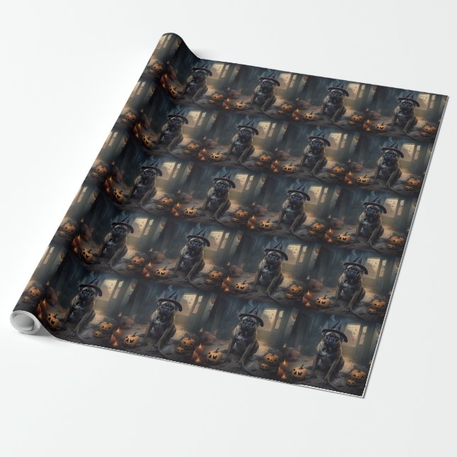 Bullmastiff Pumpkins Halloween Scary  Wrapping Paper (Unrolled)