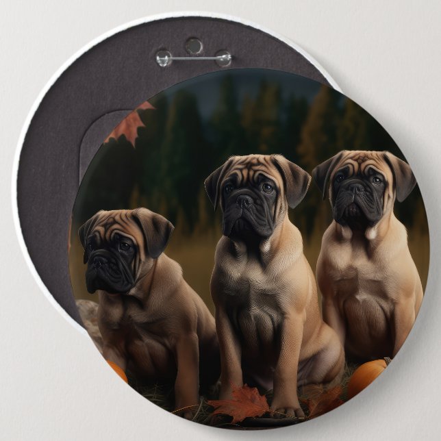 Bullmastiff  Puppy Autumn Delight Pumpkin 6 Cm Round Badge (Front & Back)