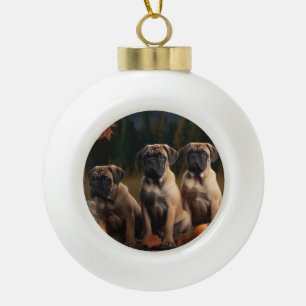Bullmastiff  Puppy Autumn Delight Pumpkin Ceramic Ball Christmas Ornament