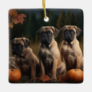 Bullmastiff  Puppy Autumn Delight Pumpkin Ceramic Ornament