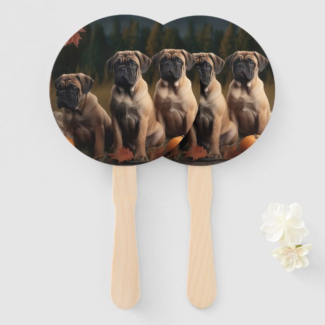 Bullmastiff  Puppy Autumn Delight Pumpkin Hand Fan (Front and Back)