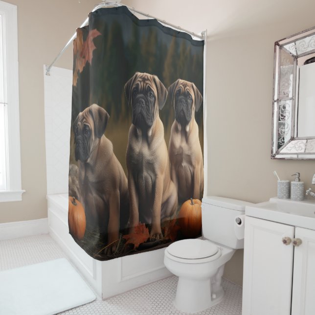 Bullmastiff  Puppy Autumn Delight Pumpkin Shower Curtain (In Situ)