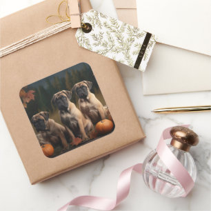 Bullmastiff  Puppy Autumn Delight Pumpkin Square Sticker