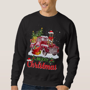 Bullmastiff Riding Red Truck Merry Christmas Xmas Sweatshirt