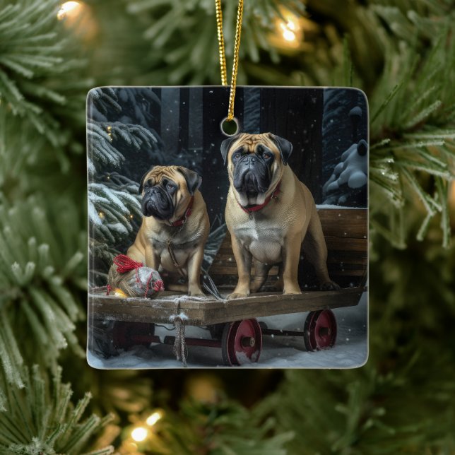 Bullmastiff Snowy Sleigh Christmas Decor  Ceramic Ornament (Tree)