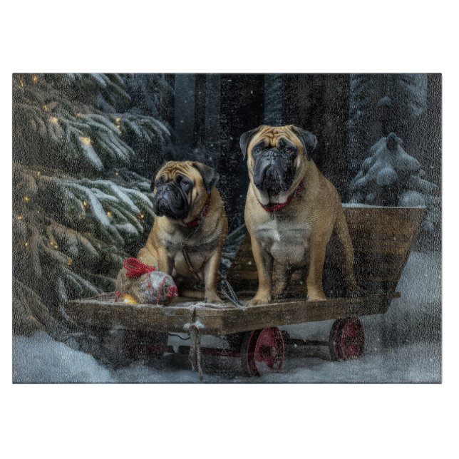 Bullmastiff Snowy Sleigh Christmas Decor  Cutting Board (Front)