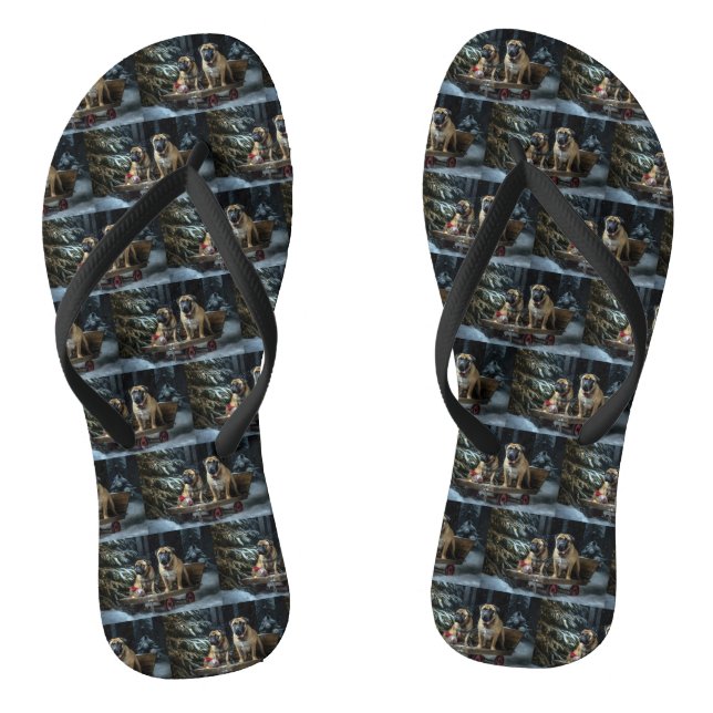 Bullmastiff Snowy Sleigh Christmas Decor  Flip Flops (Footbed)