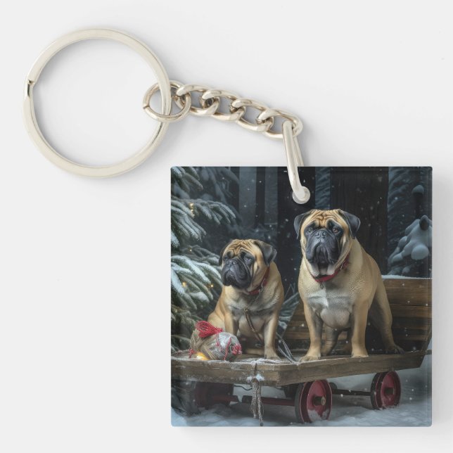Bullmastiff Snowy Sleigh Christmas Decor  Key Ring (Front)