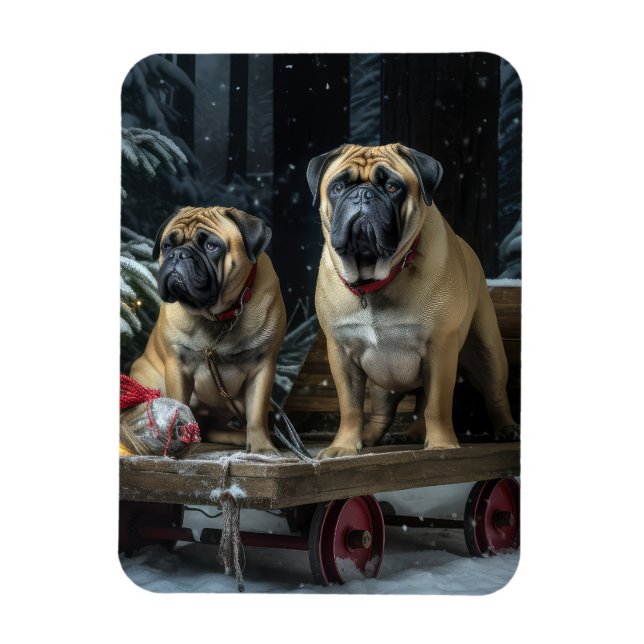 Bullmastiff Snowy Sleigh Christmas Decor  Magnet (Vertical)