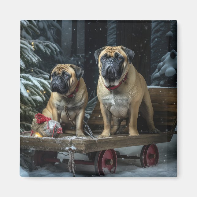 Bullmastiff Snowy Sleigh Christmas Decor  Magnet (Front)