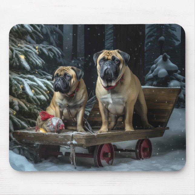 Bullmastiff Snowy Sleigh Christmas Decor  Mouse Mat (Front)