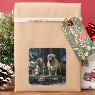Bullmastiff Snowy Sleigh Christmas Decor  Square Sticker