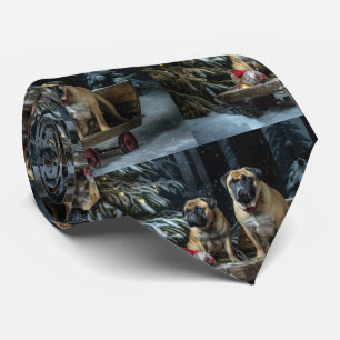 Bullmastiff Snowy Sleigh Christmas Decor Tie