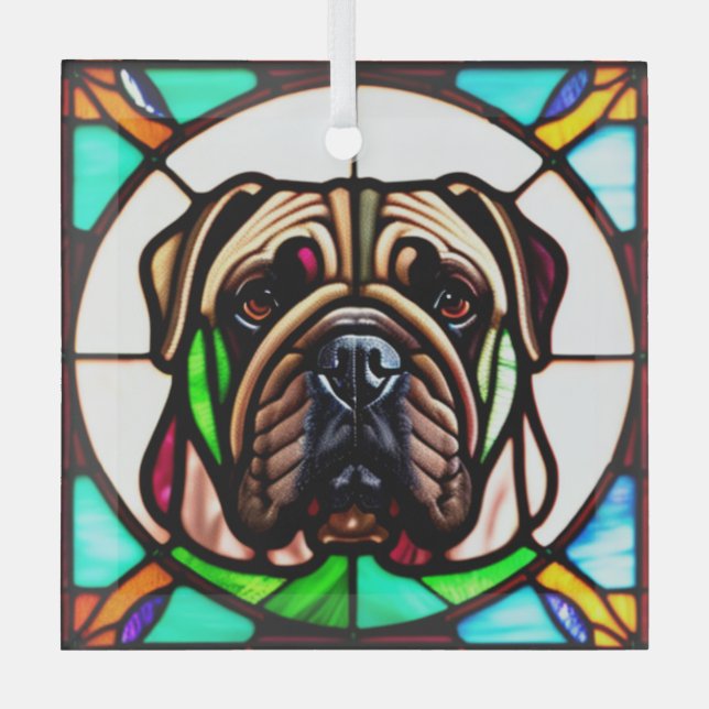 Bullmastiff "Stained Glass"  Glass Tree Decoration (Front)