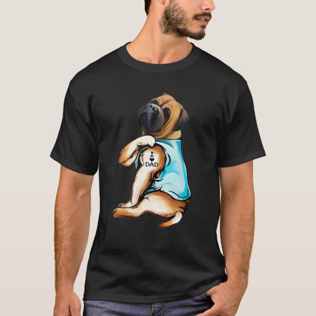Bullmastiff Tattoos I Love Dad Dog Lover Gift T-Shirt (Front)