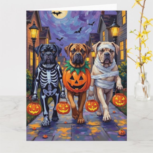 Bullmastiff Trick-or-Treating Halloween Costumes Card (Yellow Flower)