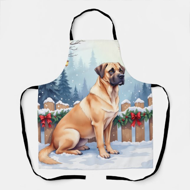 Bullmastiff Winter Forest Holly Christmas Art Apron (Front)