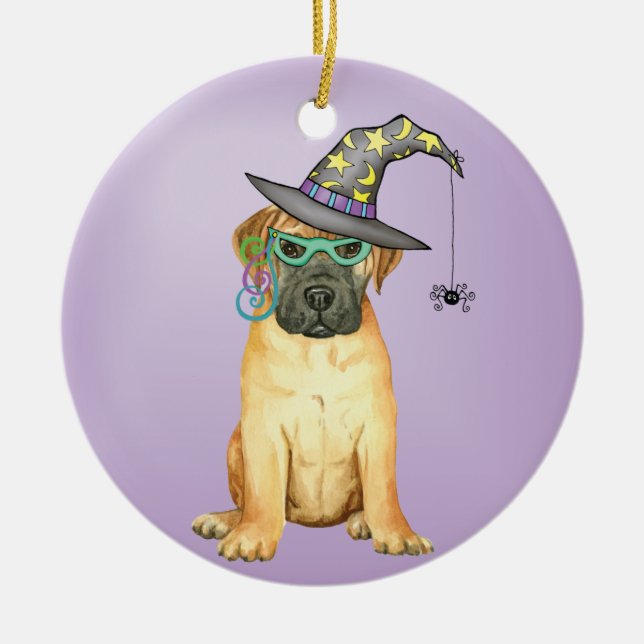 Bullmastiff Witch Ceramic Ornament (Front)