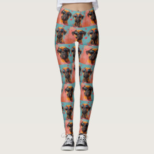 Bullmastiff With Heart Roses Valentine's Day  Leggings