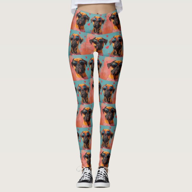 Bullmastiff With Heart Roses Valentine's Day  Leggings (Front)