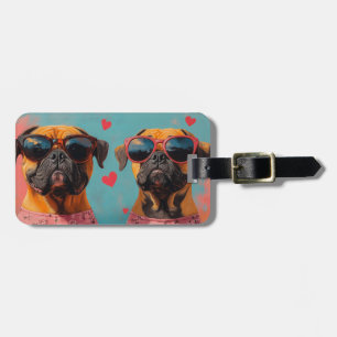 Bullmastiff With Heart Roses Valentine's Day  Luggage Tag