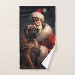Bullmastiff With Santa Claus Festive Christmas Bath Towel Set
