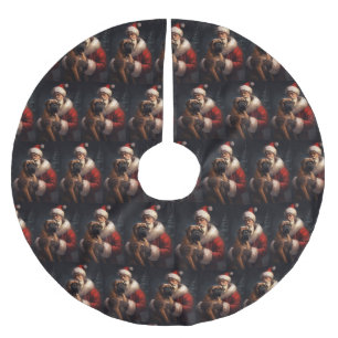 Bullmastiff With Santa Claus Festive Christmas Brushed Polyester Tree Skirt