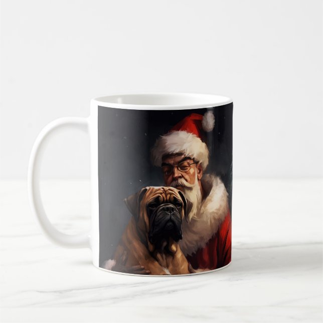 Bullmastiff With Santa Claus Festive Christmas  Coffee Mug (Left)
