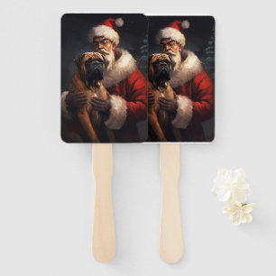 Bullmastiff With Santa Claus Festive Christmas Hand Fan