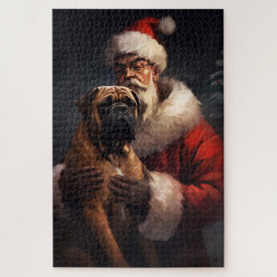 Bullmastiff With Santa Claus Festive Christmas  Jigsaw Puzzle