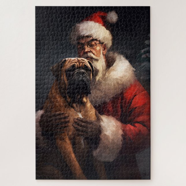 Bullmastiff With Santa Claus Festive Christmas  Jigsaw Puzzle (Vertical)