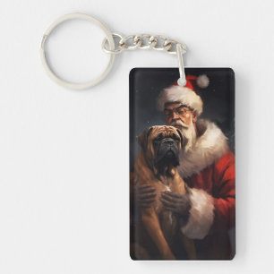 Bullmastiff With Santa Claus Festive Christmas Key Ring