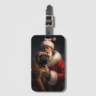 Bullmastiff With Santa Claus Festive Christmas  Luggage Tag