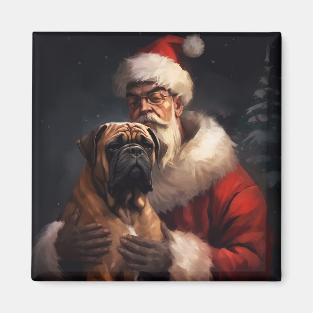 Bullmastiff With Santa Claus Festive Christmas  Magnet (Front)