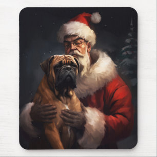 Bullmastiff With Santa Claus Festive Christmas  Mouse Mat