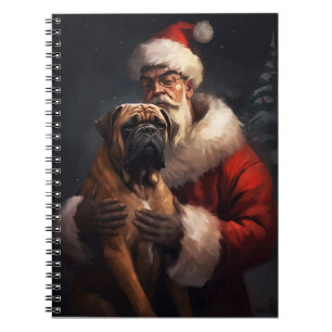 Bullmastiff With Santa Claus Festive Christmas  Notebook