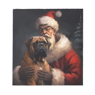 Bullmastiff With Santa Claus Festive Christmas Notepad