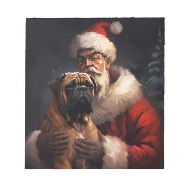 Bullmastiff With Santa Claus Festive Christmas  Notepad (Front)
