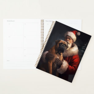 Bullmastiff With Santa Claus Festive Christmas  Planner