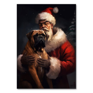 Bullmastiff With Santa Claus Festive Christmas Table Number