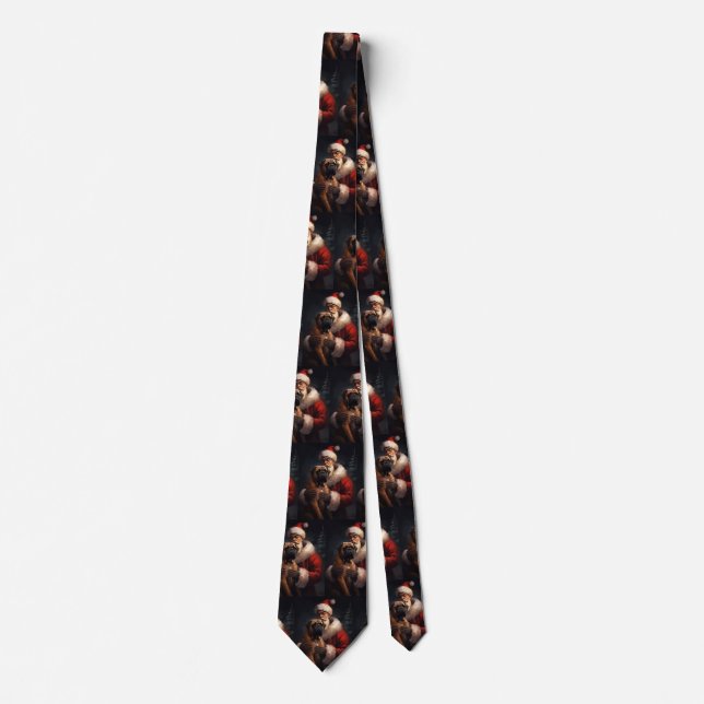 Bullmastiff With Santa Claus Festive Christmas  Tie (Front)