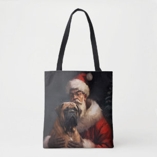 Bullmastiff With Santa Claus Festive Christmas Tote Bag