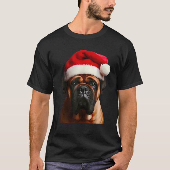 Bullmastiff With Santa Hat Christmas Dog Owner Lov T-Shirt (Front)